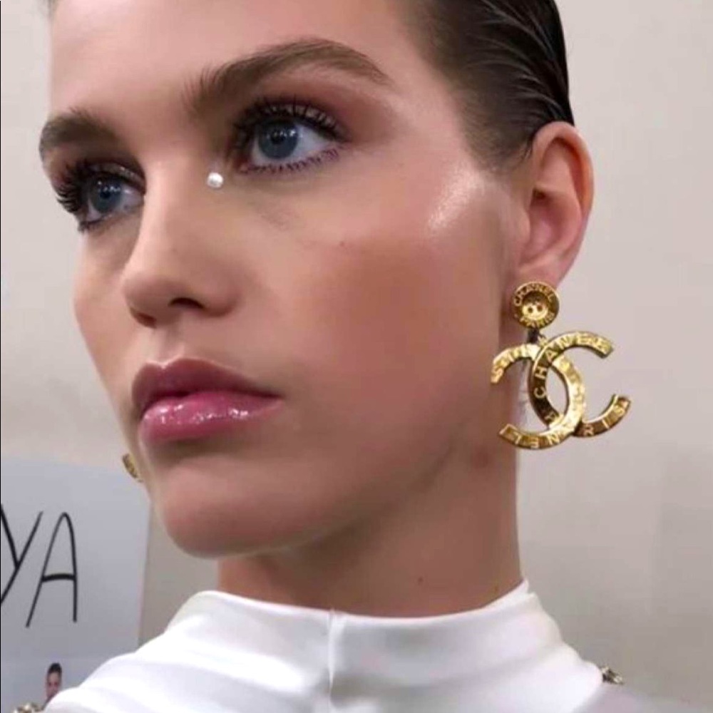 Chanel Large Gold Paris Button Earrings